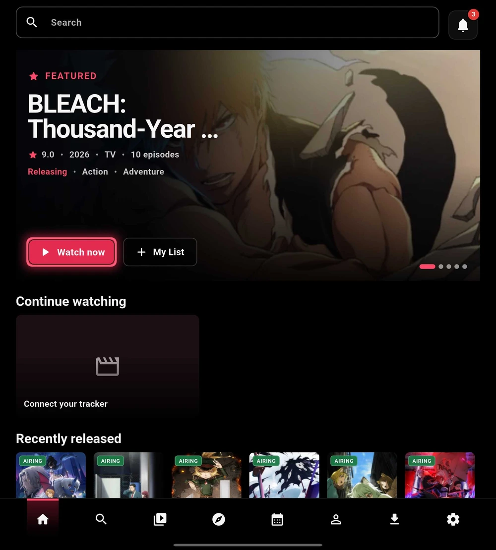 TetoTV Home screen with a featured title and recently released shelf
